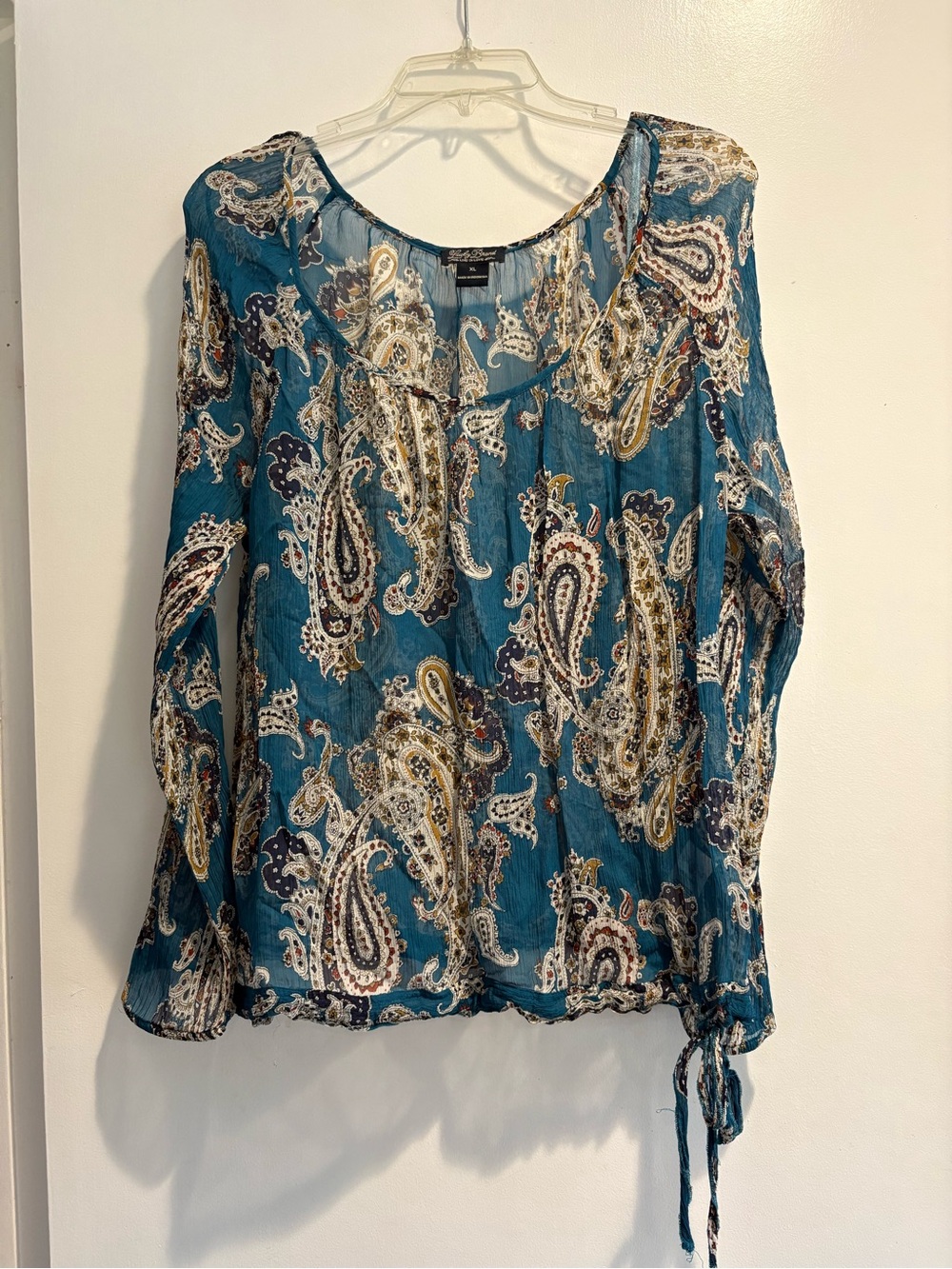 Teal Paisley Long-Sleeve Peasant Lucky Top